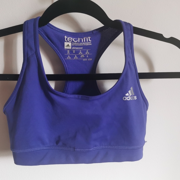 Adidas techfit Medium Compression climacool Purple Sports Bra in Size XS - Picture 1 of 10